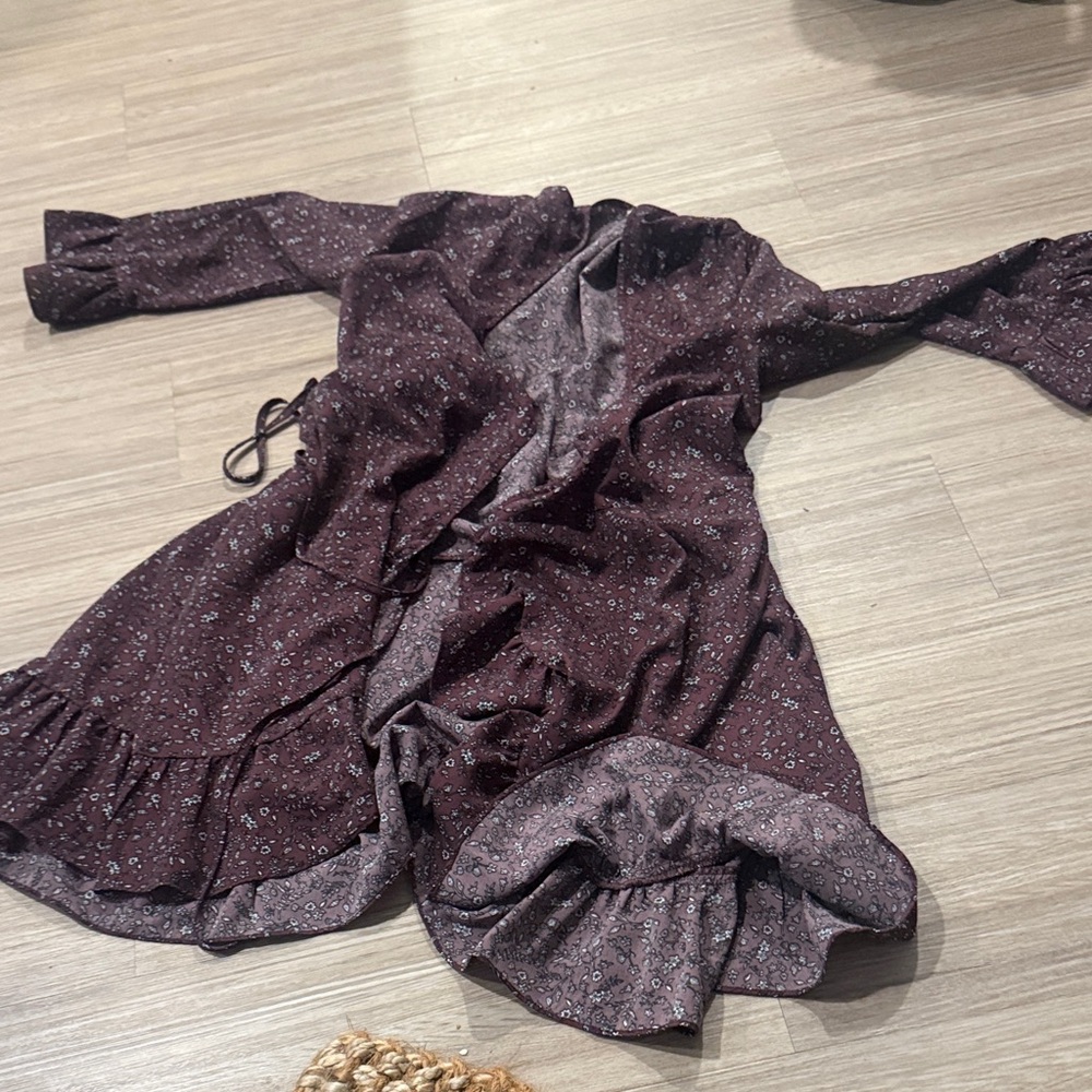Purple Floral Long Sleeve Wrap Dress Kyle Mi Size M